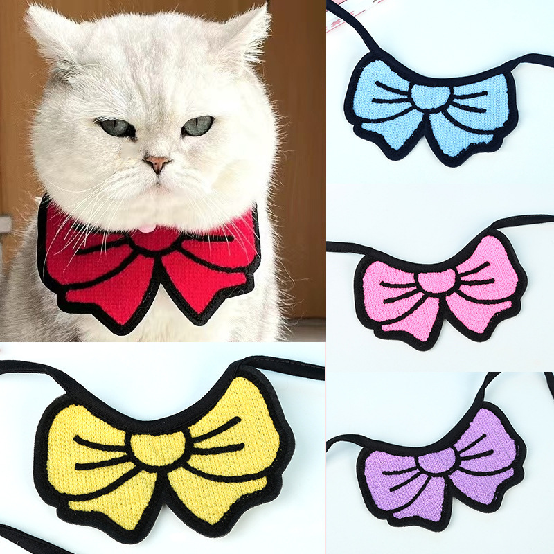 Spring new pet saliva towel elastic strap decorative dog cat three-dimensional knitted cute cartoon saliva towel