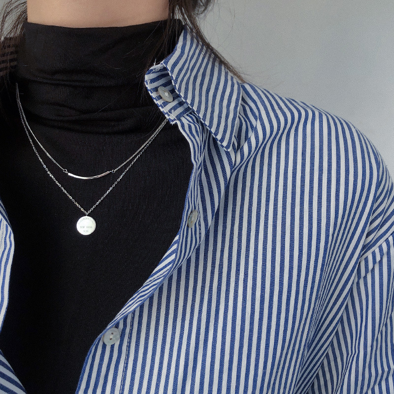 Silver double-layer necklace for women simple niche design and temperament cold style collarbone chain internet celebrity short sweater chain versatile