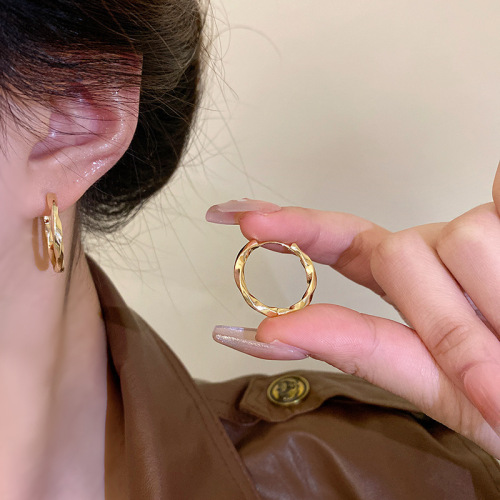 S925 silver needle light luxury niche twisted plain circle earrings for women versatile temperament cold style simple earrings earrings earrings
