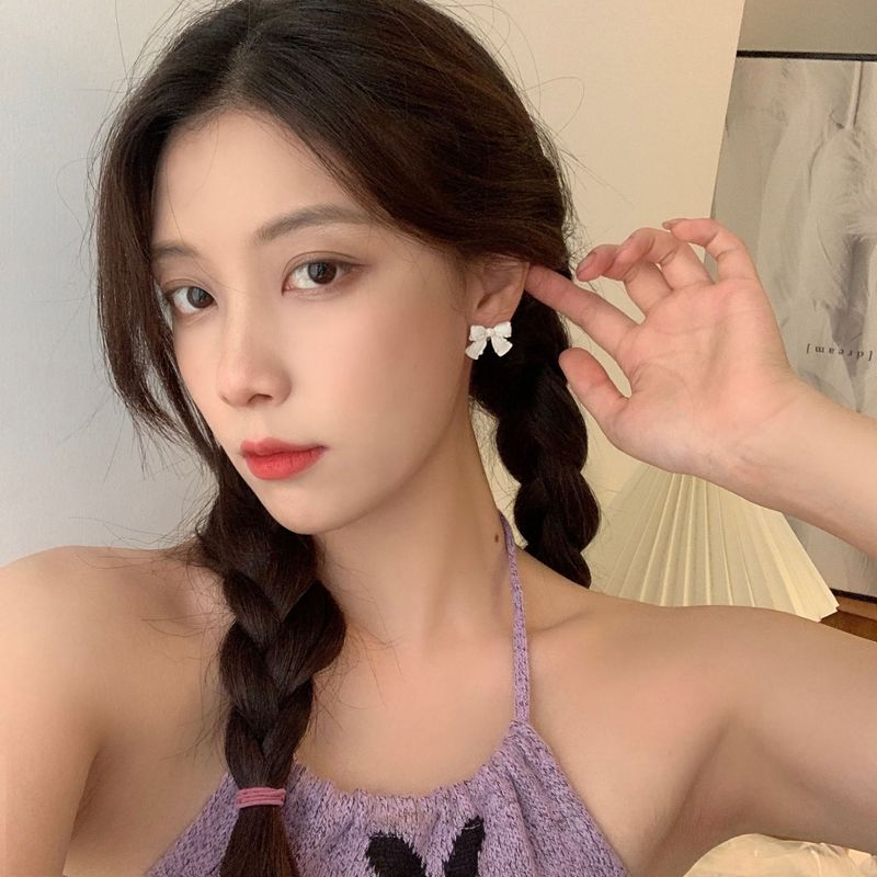 S925 silver needle bow earrings girl trendy ins internet celebrity cold style earrings earrings