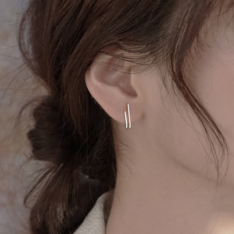 Straight stick s925 silver needle earrings for women simple niche design earrings New trendy earrings personality internet celebrity