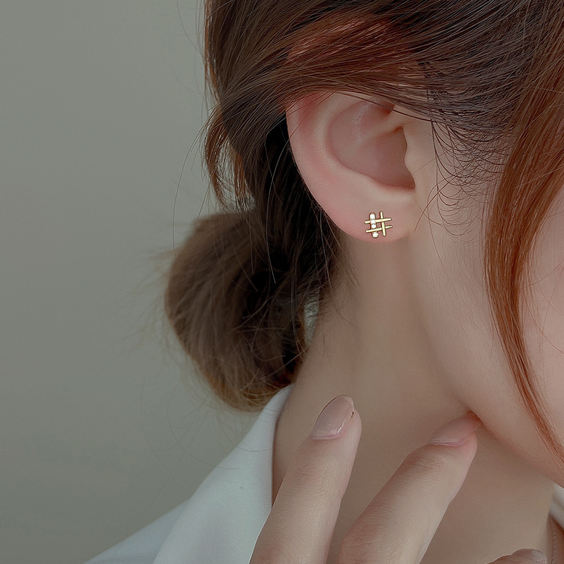S925 silver earrings for women's earrings temperament tic toe simple lines compact niche design earrings