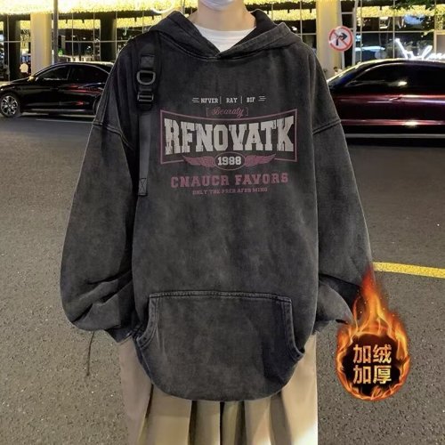 Heavy washing and velvet made of old hooded sweatshirt for men ins fashion brand American retro spring and autumn European and American jacket for men and women