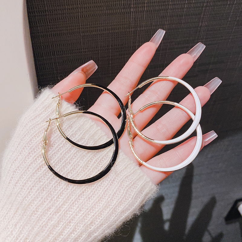 New trendy internet celebrity dripping glaze large ring earrings earrings for women high-end French temperament circle earrings