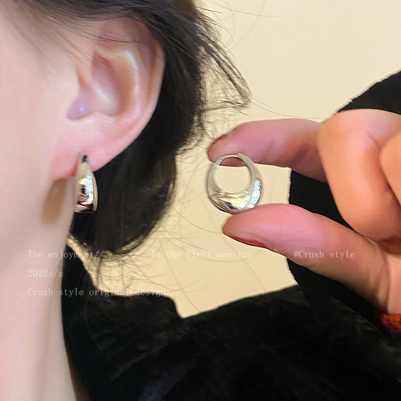 Geometric oval circle earbuds for women's fashion temperament high-end earrings cold style commuting versatile earrings