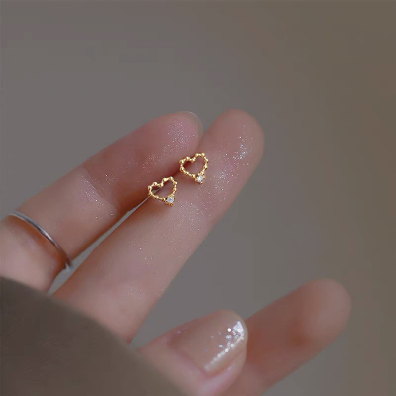 s925 sterling silver needle diamond love small earrings for women niche design heart shape versatile earrings