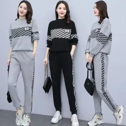 Spring and Autumn New Fat MM Fashion and Fashionable Two-piece Set Large Size Women's Casual and Ever-Match Sports Set Trendy
