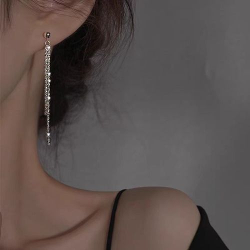 Silver thin glitter star-full star-shaped earrings for women with long earrings with niche design high-end earrings
