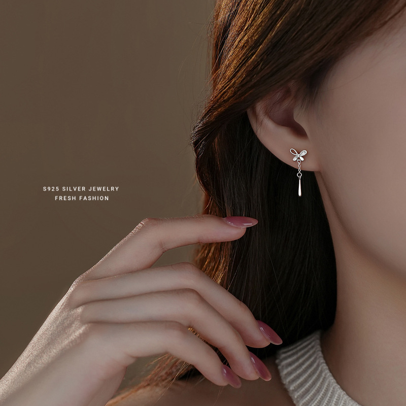 s925 sterling silver hollow butterfly earrings for women literary temperament fashionable water drop earrings forest fresh earrings decoration