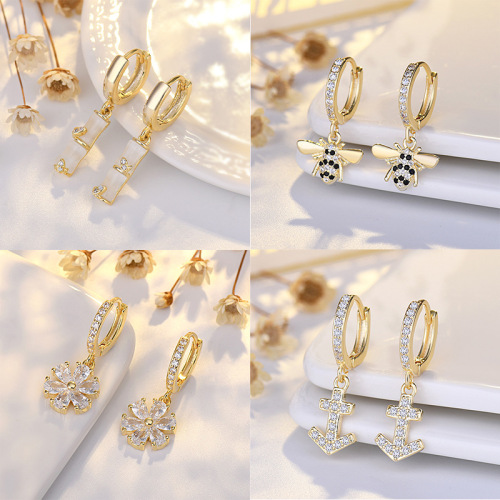 s925 sterling silver heart-shaped earbuds for women Korean fresh earrings earrings temperament diamond flower earrings earrings