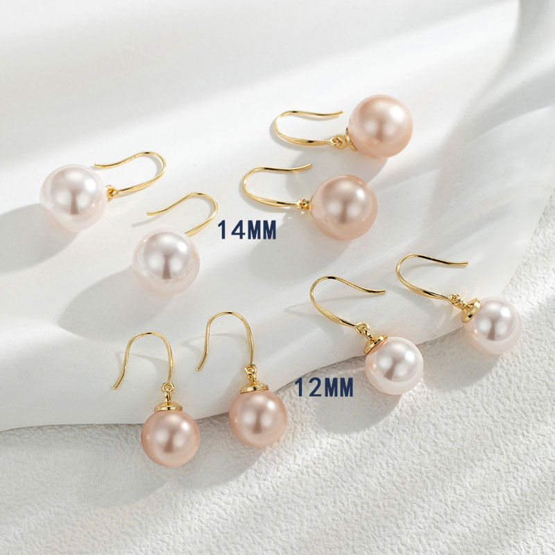 Simple series girl pink pearl ear hook spring and summer new versatile high-end earrings real gold electroplated high heels earrings