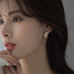 French pearl earrings for women niche light luxury retro earrings butterfly diamond earrings for women