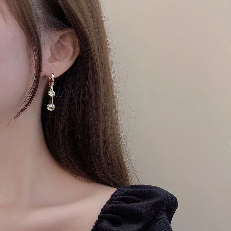 New trendy diamond ball tassel love earbud earrings for women fashion temperament simple super flash earrings internet celebrity earrings