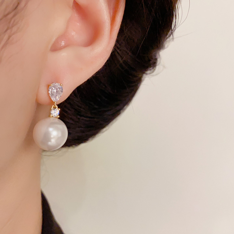 s925 silver needle temperament versatile zircon pearl earrings exquisite fashion gentle elegant earrings simple daily earrings