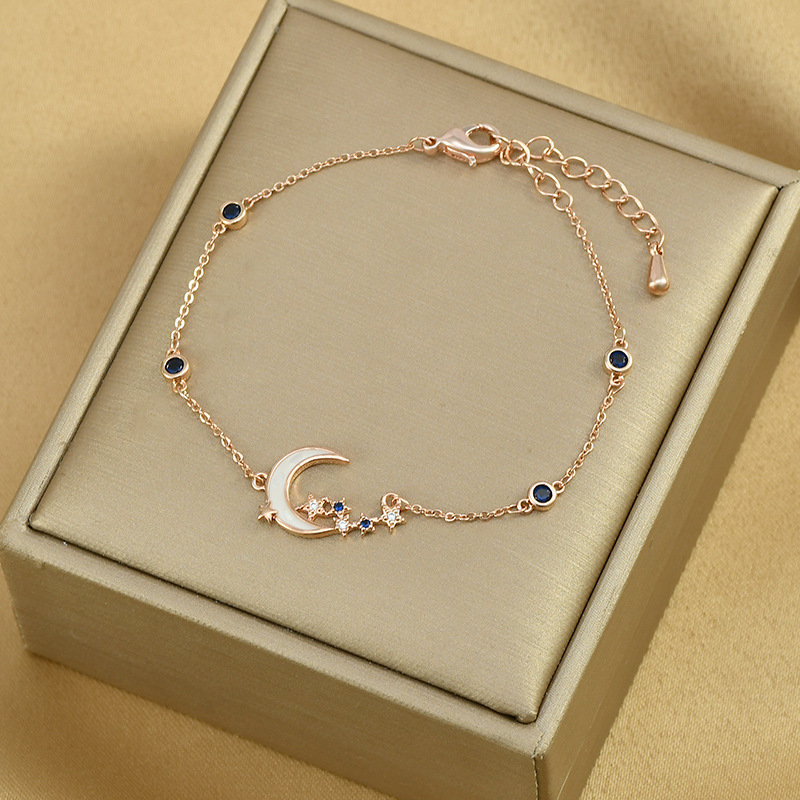 Electroplating zircon temperament bracelet for women with high-end exquisite light luxury shell moon hand decoration cold wind necklace