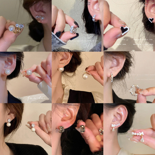 S925 Silver Needle Pearl Bow Micro-Inlaid Earrings Women's Fashion Niche Temperament High-end Features Popular Earrings