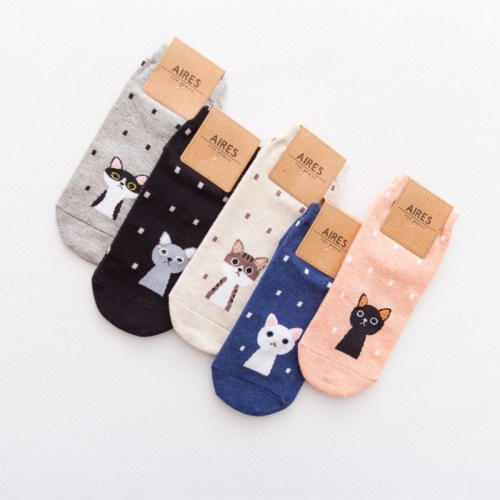 Cotton breathable dot cat three-dimensional invisible boat socks personalized women's socks