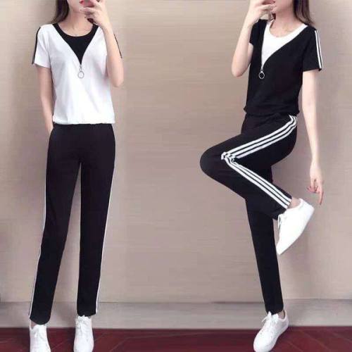 Casual sports suit for women in summer new fashionable zipper loose short-sleeved running suit two-piece set