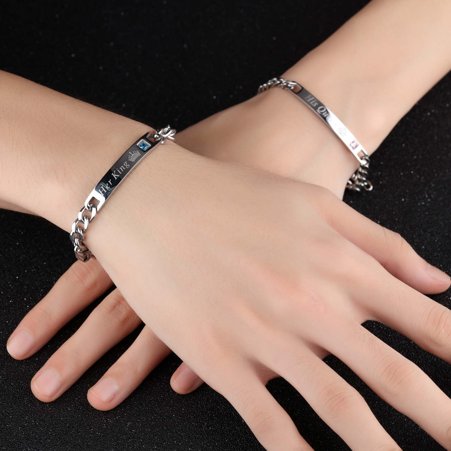 Titanium steel diamond-set couple bracelet men and women bracelets