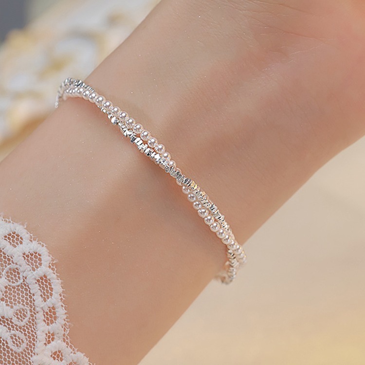Sweet double-layer broken silver pearl bracelet for women light luxury fashion versatile temperament bracelet ins niche design feel hand jewelry