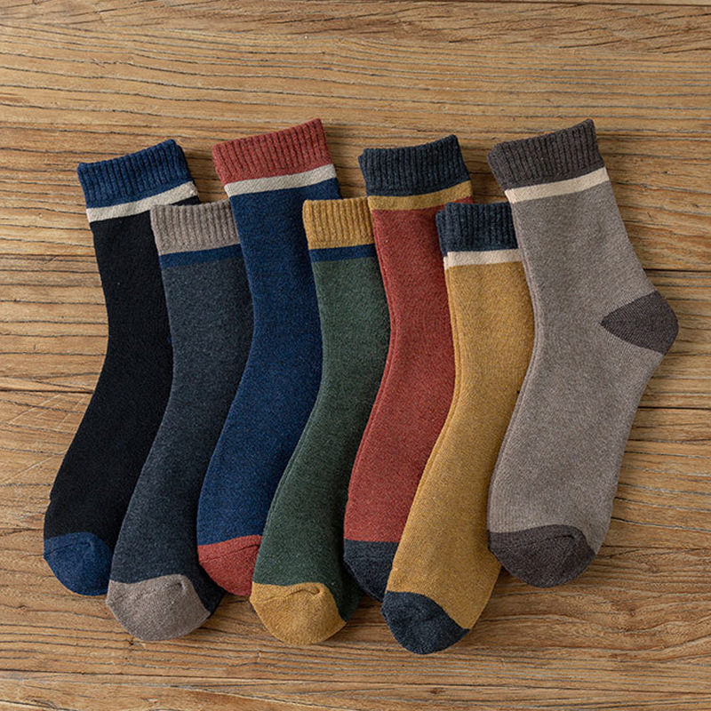 Socks men's winter mid-calf socks color-blocked cotton thickened ins trend classic versatile terry sports warm socks