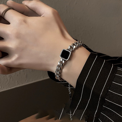 Square Cuban bracelet for men's titanium steel color-fading trendy versatile retro niche jewelry for women high-end accessories
