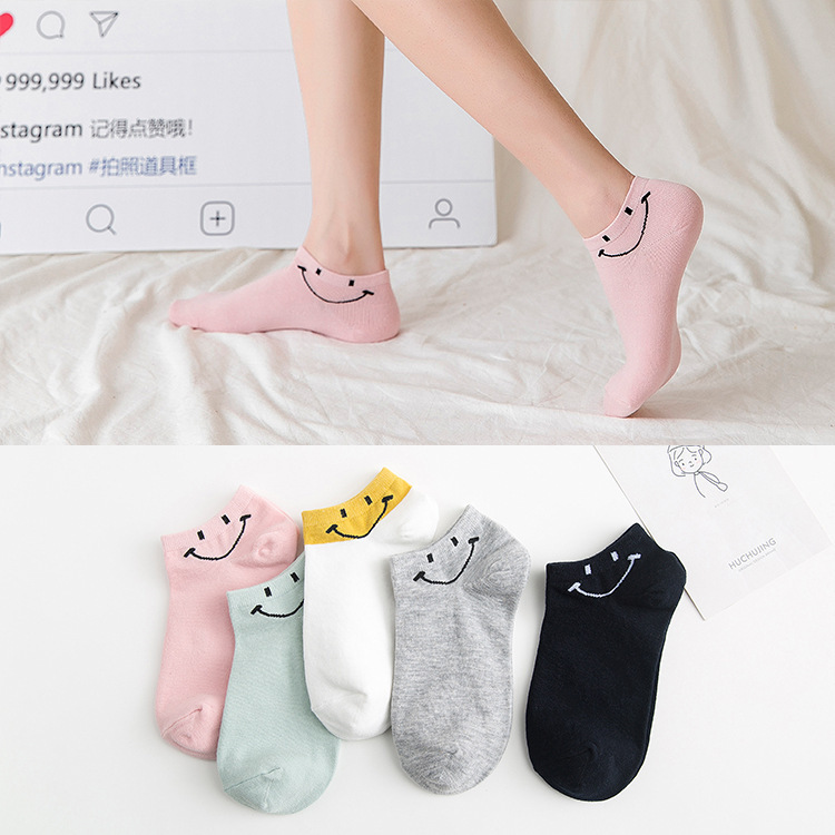 Spring and summer fresh and cute expression cotton women's boat socks cotton socks smiling face women's socks socks