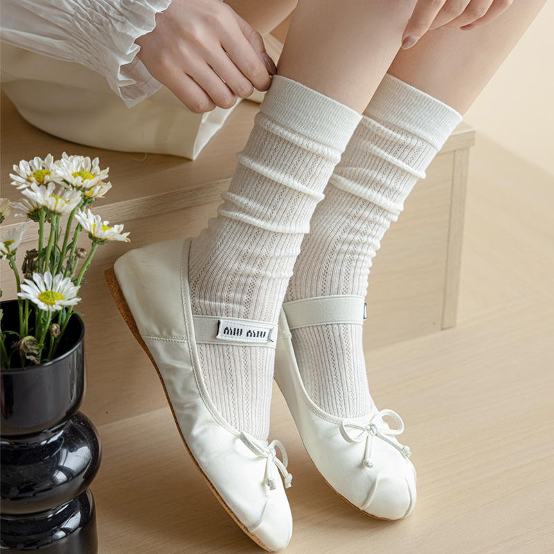 suxinaimin spring and summer thin women's pile socks hollow versatile jk socks ins style sweet mid-calf women's socks