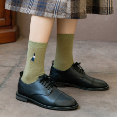 Socks Women's Mid-Tube Cotton Socks Japanese Cartoon Embroidery Girl Double Needle Stack Socks Retro Forest Socks