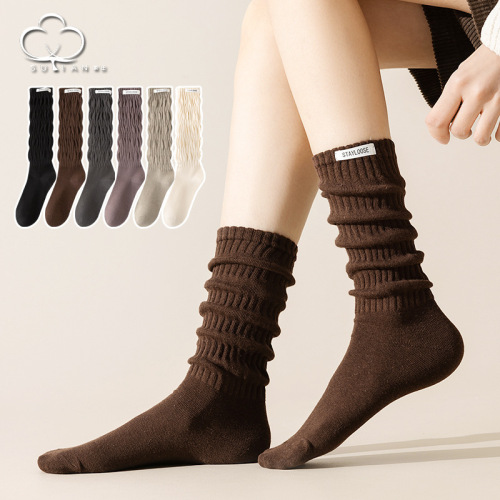 stack of socks for women's middle tube socks for spring and summer cotton socks breathable sweat-absorbent autumn and winter long tube women's socks Korean style trendy women's socks