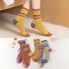 Socks for women, simple, simple women's cotton socks contrasting color stripes warm medium socks