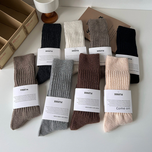 Wool socks Japanese medium socks Solid color stacked socks Thickened versatile socks