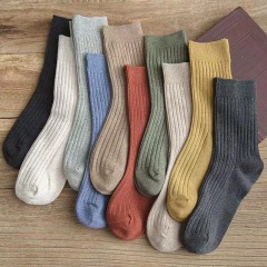 Korean style stacked socks for women in autumn and winter medium socks solid color polyester cotton socks ins women stockings Japanese women socks