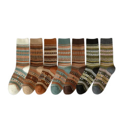 Double needle double-way socks for women Maillard wear ethnic style stockings for women middle-drum socks for autumn and winter warm women cotton socks