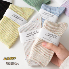 Oatmeal-colored piles of socks for women, spring and autumn mid-calf socks, pure cotton ins trendy yarn, confinement stockings, summer thin
