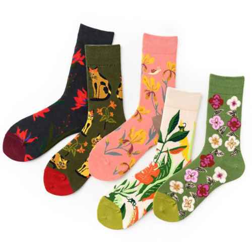Literary retro stockings floral series creative patterns high-top cotton socks for men and women personalized trendy socks wholesale