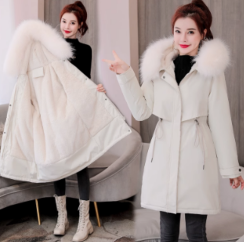 Down cotton jacket for women's mid-length new Korean style loose plush parka ins cotton coat to make them look slim cotton jacket trendy
