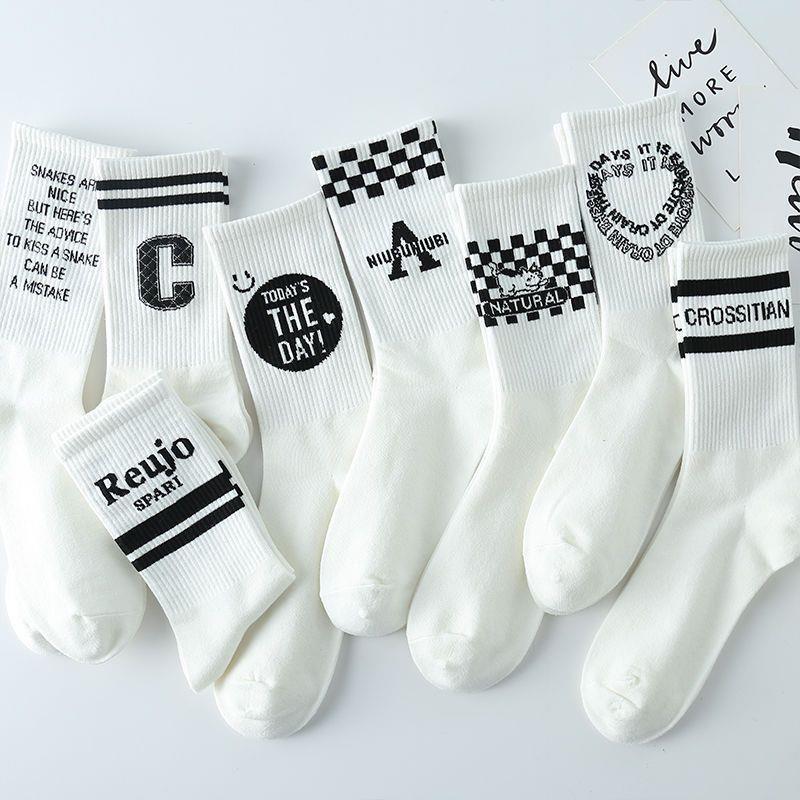 White socks for women, long stockings for students, middle tube socks for women, ins trendy, versatile, high-quality, long tube letters for women