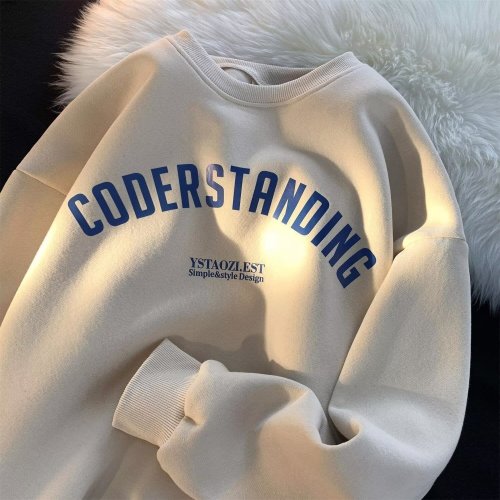 Fashion heavy American fashion brand letters round neck hat-free velvet thickened pullover sweatshirt men's autumn and winter top