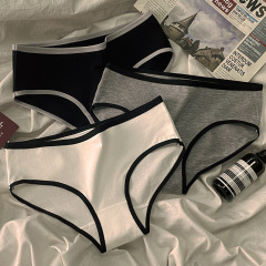 Sports cool style ins simple girl underwear mid-waist Japanese black and white pure cotton women's briefs wholesale