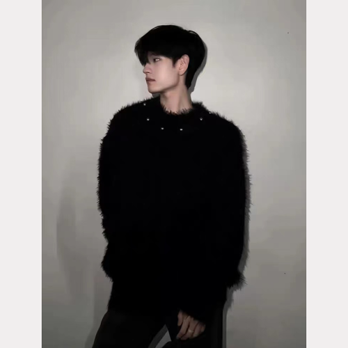 Heavy niche metal button design knitted sweater for men and women solid color loose lazy sweater trendy