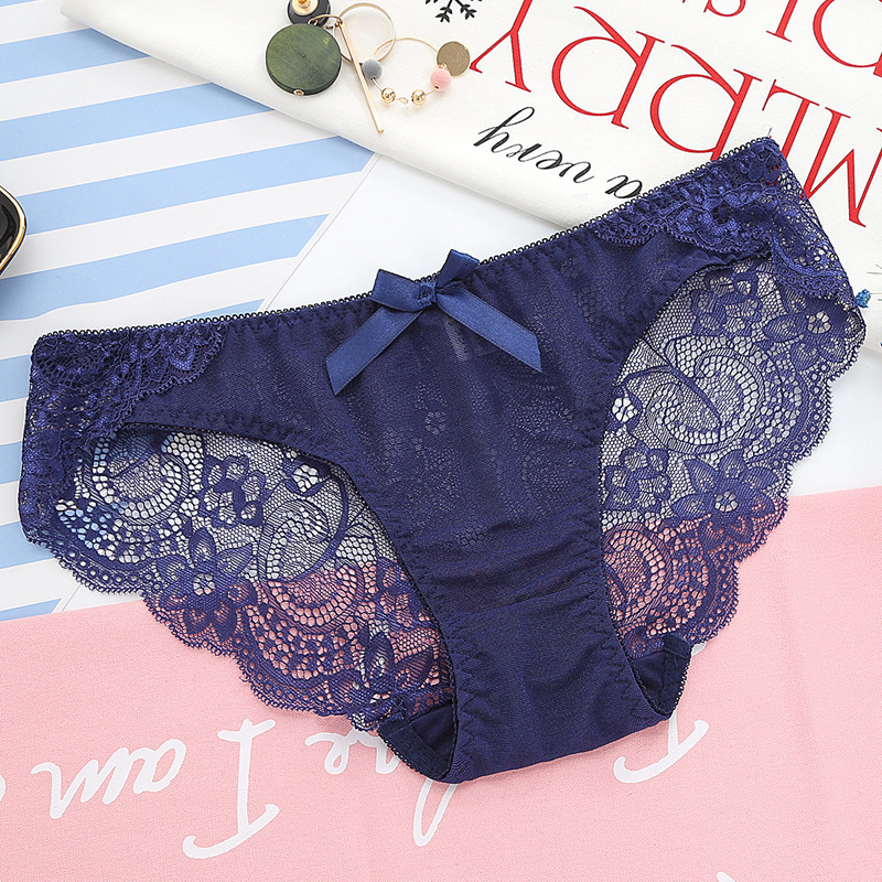 Breathable sexy underwear seductive lace lace mid-low waist ladies briefs