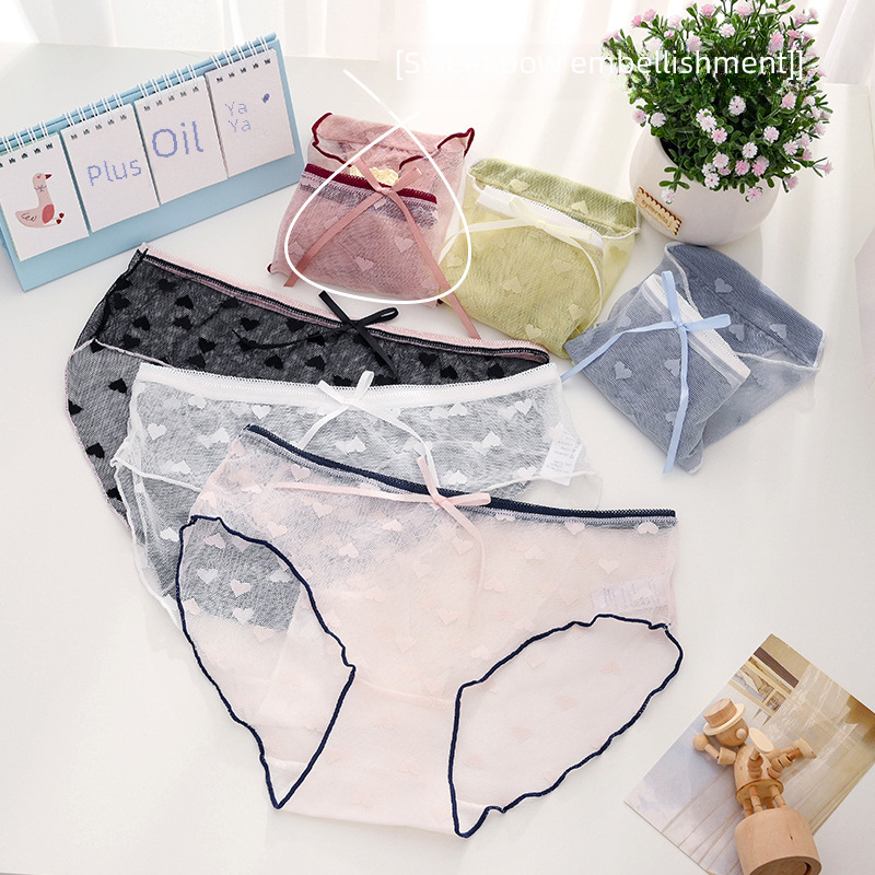 Japanese sweet traceless thin lace women's underwear pure cotton crotch comfortable and sexy mid-waist stretch girl briefs