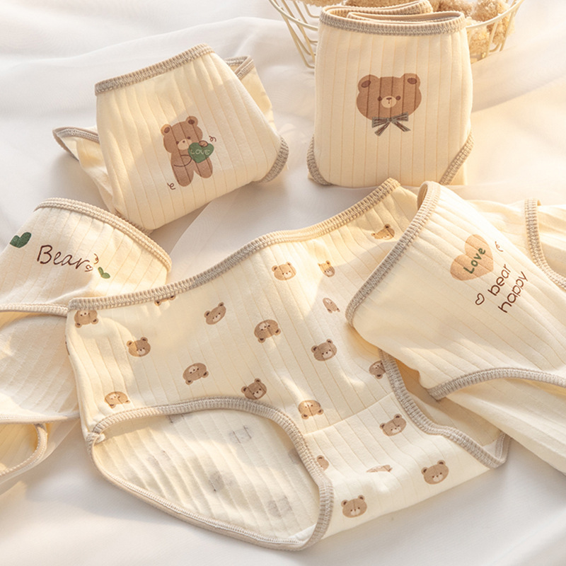7A antibacterial crotch women's underwear pure cotton A-class baby cotton girls cute bear mid-waist hip hip-packing panties