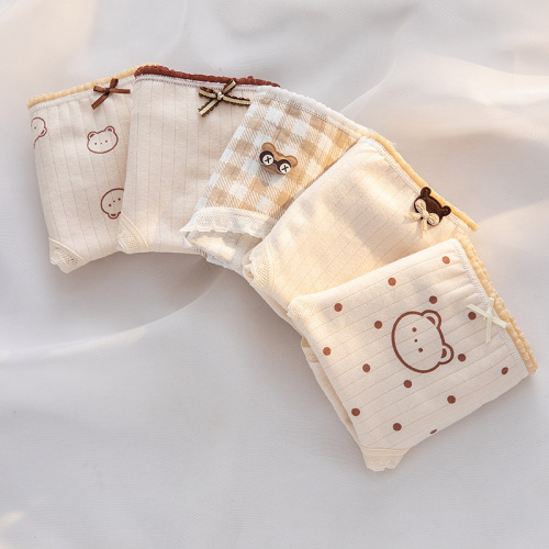 Women's pure cotton mid-waist Japanese-style skin color bear girl's hip pure cotton inner crotch women's briefs