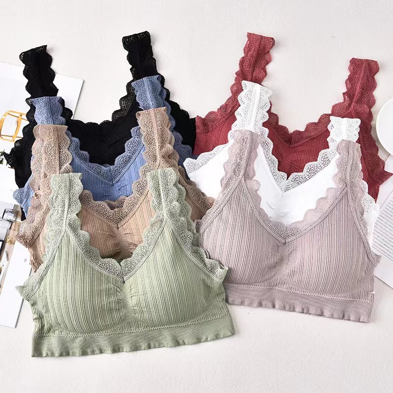 Internet celebrity V-neck lace beautiful back wrapped breast without steel rings for women's sexy strapless underwear sports base vest