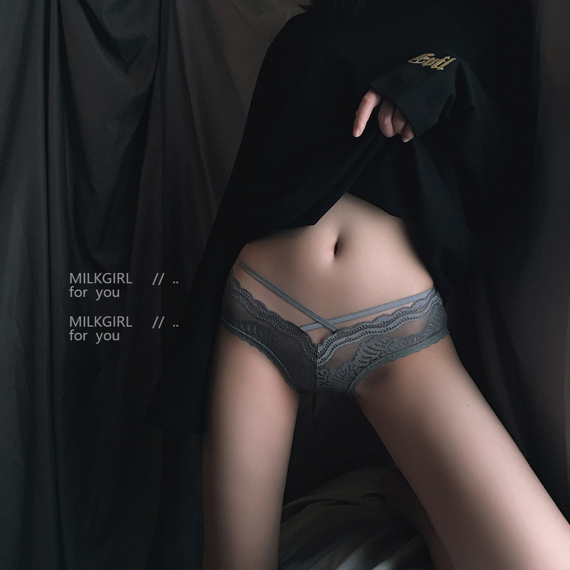 Crossed belt low waist breathable hollow cotton crotch outerwear underwear lace sexy pure underwear women