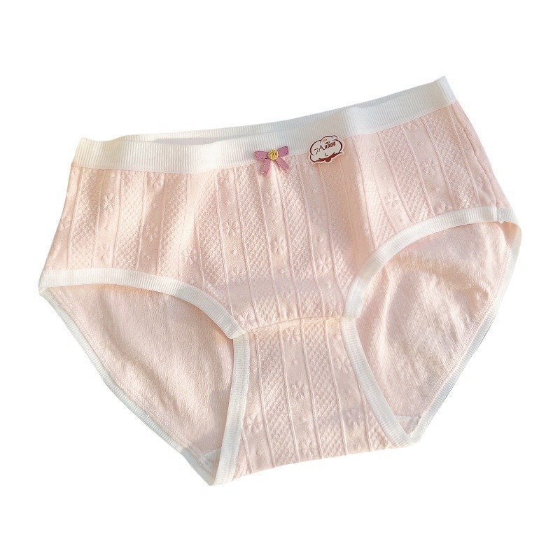 Class A baby cotton women's underwear sweet jacquard 7A antibacterial crotch comfortable middle waist hip girl student briefs