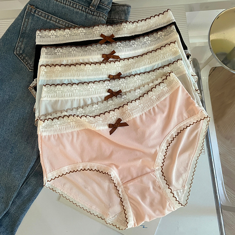 7A antibacterial new sweet ice silk underwear girl lace underwear student middle waist cool cotton crotch briefs