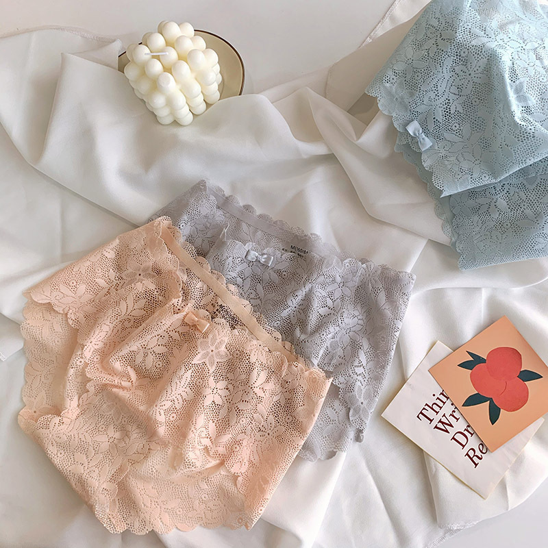Lace underwear for women, peach buttocks thin antibacterial sexy cotton crotch large size hollow transparent traceless briefs for women